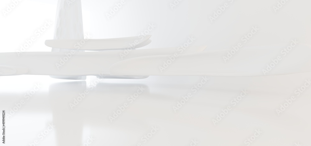 Luxury white abstract architectural minimalistic background. Contemporary showroom. Modern exhibition stand. Empty gallery. Backlight. Polygonal Graphic Design. 3D illustration and rendering.
