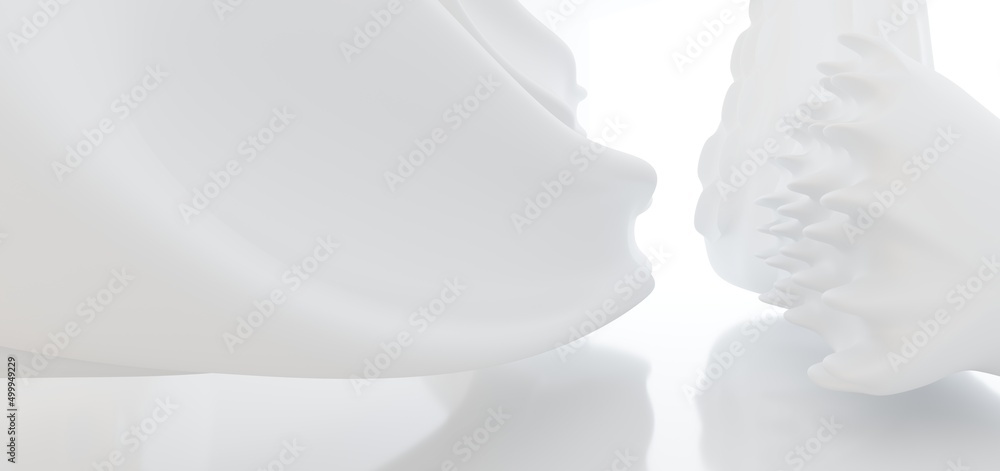 Luxury white abstract architectural minimalistic background. Contemporary showroom. Modern exhibition stand. Empty gallery. Backlight. Polygonal Graphic Design. 3D illustration and rendering.