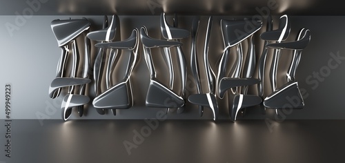 Obraz na płótnie Luxury parametric abstract architectural minimalistic background. Contemporary showroom. Modern black exhibition tunnel. Empty gallery. Stand, table. Interior backlight. 3D illustration and rendering. w salonie