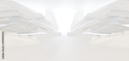 Obraz na płótnie Luxury white abstract architectural minimalistic background. Contemporary showroom. Modern exhibition stand. Empty gallery. Backlight. Polygonal Graphic Design. 3D illustration and rendering. w salonie