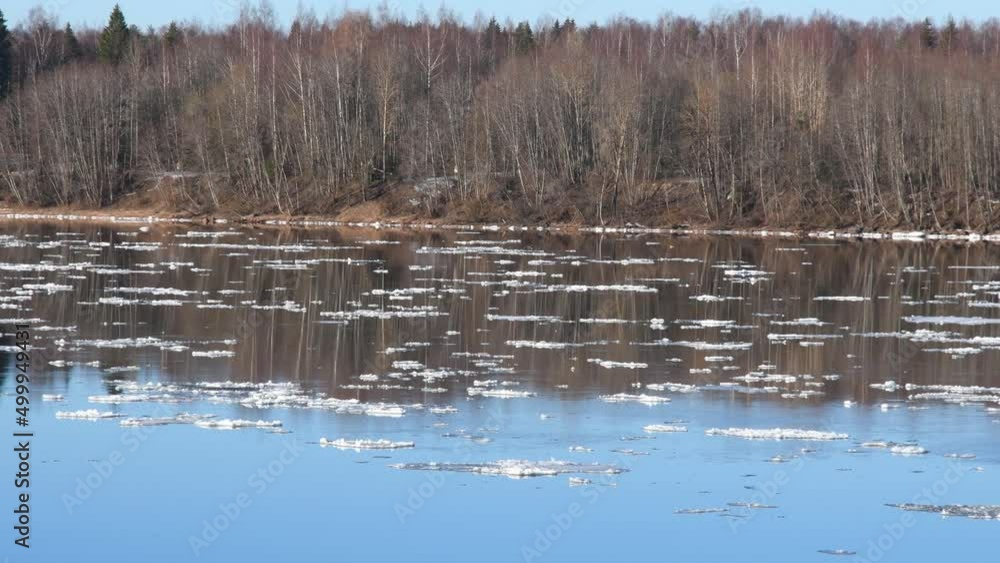 Landscape Ice drift on the river. Ice floes float on the water in spring. Landscape Ice drift on the river. Ice floes float on the water in spring.