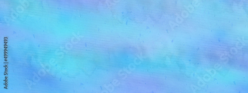 Blue watercolor texture with irregular stains. Panoramic background. 