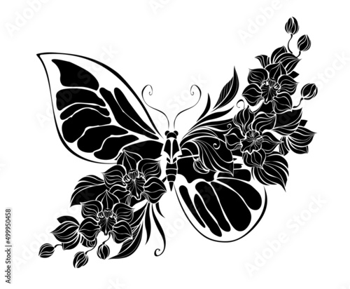 Photography Flower butterfly with silhouette orchid
