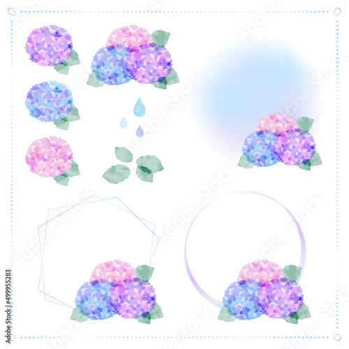 水彩風のあじさいのパーツセット
