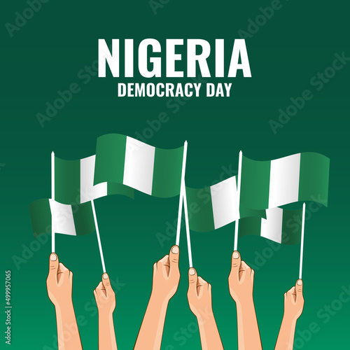 Vector Illustration of  Nigeria Democracy Day. Hand with flags
