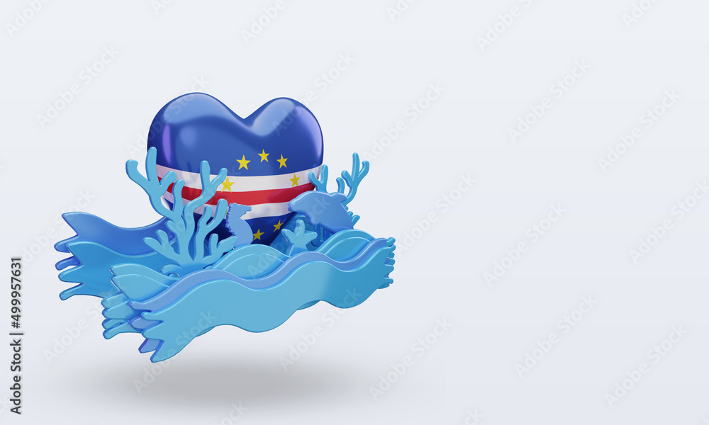 Naklejka premium 3d ocean day Cape Verde love flag rendering left view