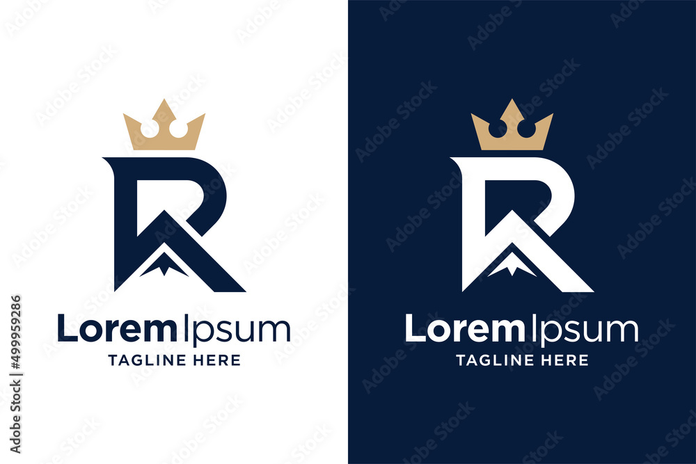 Letter r logo design with mountain and crown - obrazy, fototapety, plakaty 