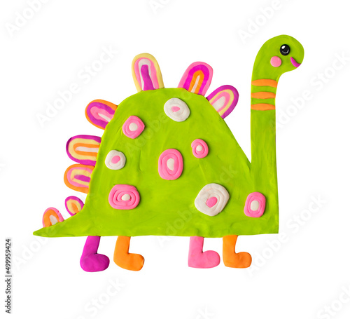 Cute cartoon comic funny handmade clay plasticine prehistoric dinosaur animal smiling character. Nursery  modeling figure baby shower collection isolated on white background.