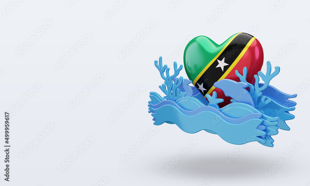 3d ocean day St Kitts and Nevis love flag rendering right view 3d ocean day St Kitts and Nevis love flag rendering right view