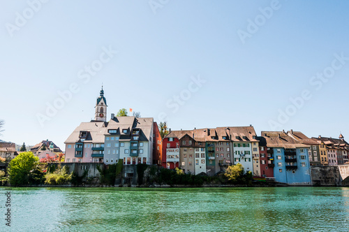 Laufenburg, Schlossberg, Kirche, St. Johann, Altstadt, Altstadthäuser, Rhein, Rheinufer, Uferweg, Frühling, Schweiz