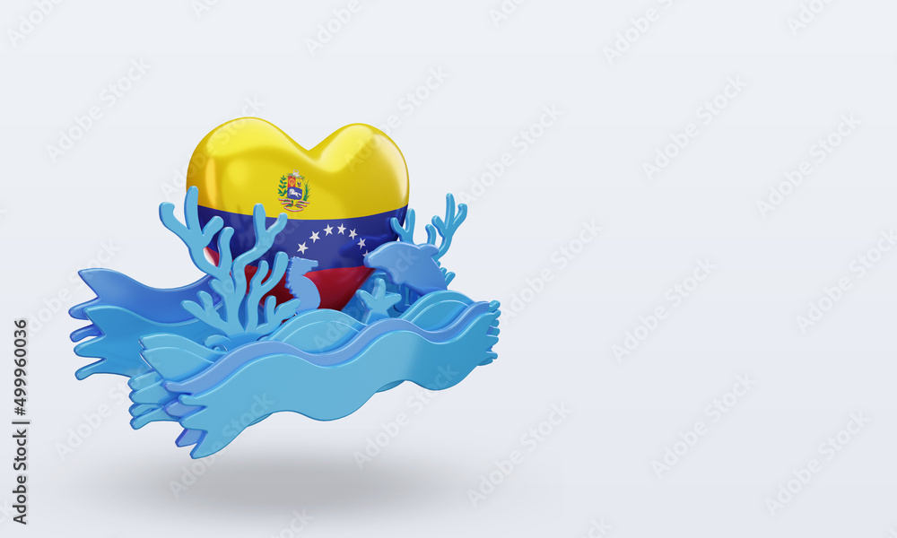 Fototapeta premium 3d ocean day Venezuela love flag rendering left view