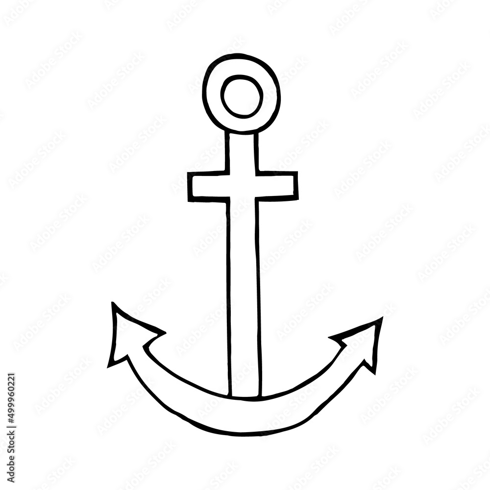 A ship's anchor isolated on a white background.Vector illustration in doodle style. A ship's anchor isolated on a white background.Vector illustration in doodle style.
