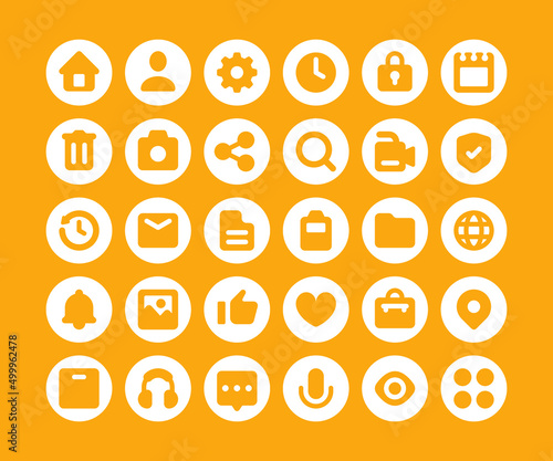 Simple set of 30 Interface icons in circular glyph style