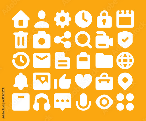 Simple set of 30 Interface icons in rounded glyph style