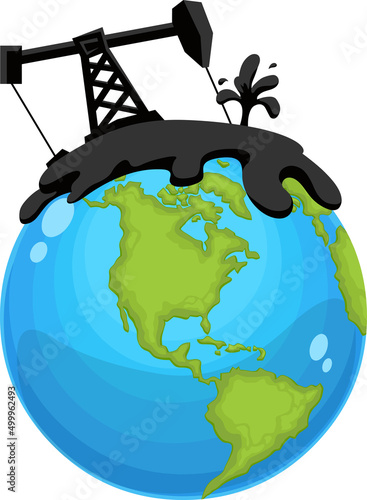 Oil Refinery Petroleum Industry Over Earth. Raster Flat Design Illustration Isolated On White Background