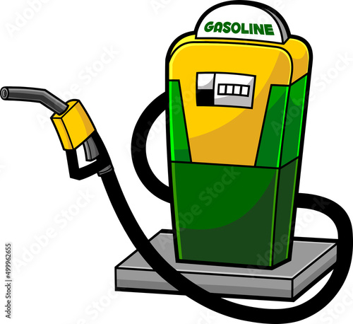 Cartoon Gas Station. Vector Hand Drawn Illustration Isolated On White Background