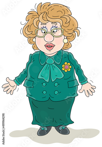 Woman politician gesturing and giving a speech at a meeting, vector cartoon illustration isolated on a white background