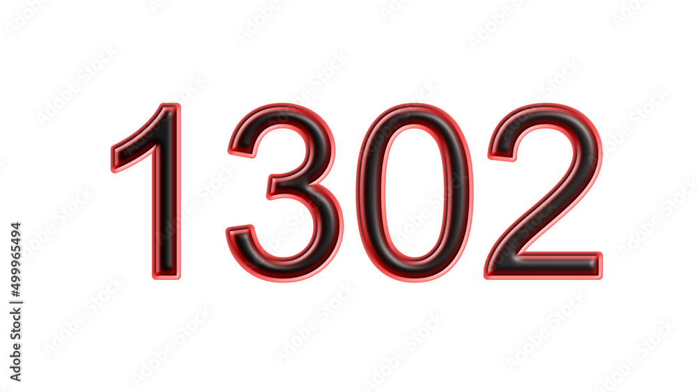red 1302 number 3d effect white background red 1302 number 3d effect white background