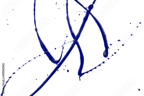 Blots of blue paint on a white background.