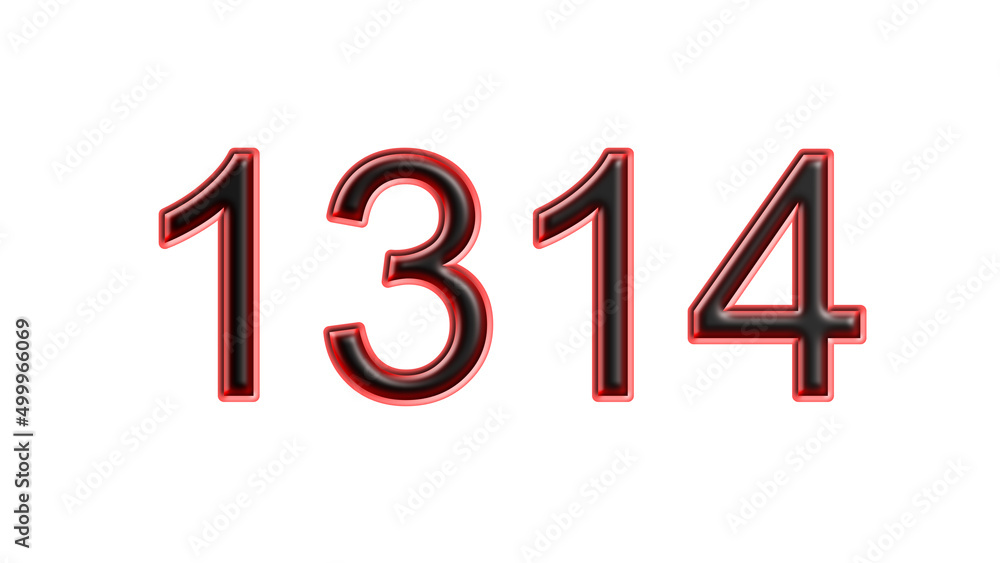 red 1314 number 3d effect white background red 1314 number 3d effect white background