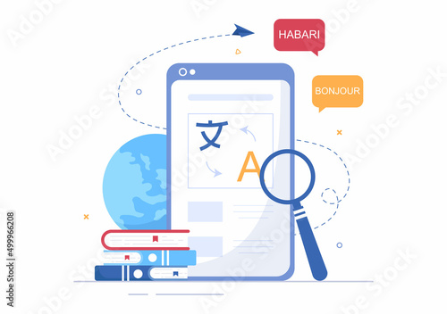 Translator or Translation Language Illustration. Say hello in Different Countries and Multilingual International Communication Cartoon Design