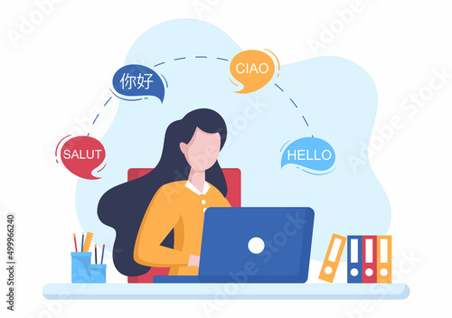 Translator or Translation Language Illustration. Say hello in Different Countries and Multilingual International Communication Cartoon Design