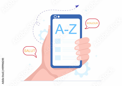 Translator or Translation Language Illustration. Say hello in Different Countries and Multilingual International Communication Cartoon Design