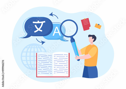 Translator or Translation Language Illustration. Say hello in Different Countries and Multilingual International Communication Cartoon Design