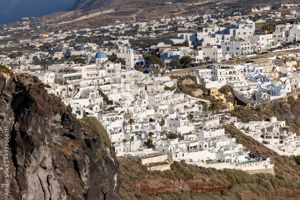 The whitewashed town of Fira on Santorini island, Cyclades, Greece The whitewashed town of Fira on Santorini island, Cyclades, Greece