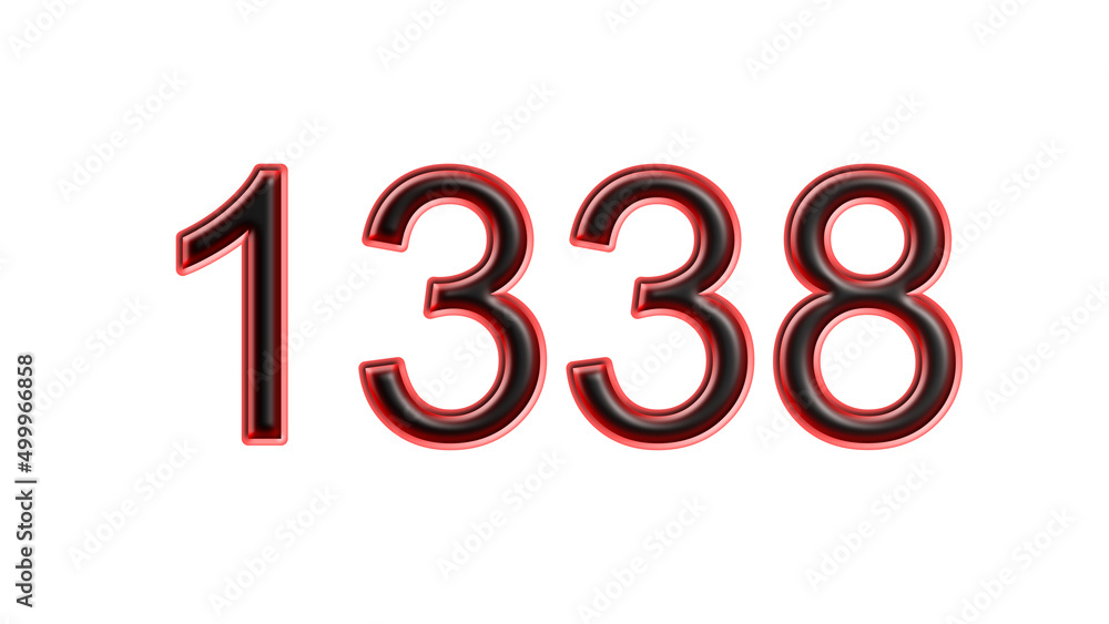 red 1338 number 3d effect white background red 1338 number 3d effect white background