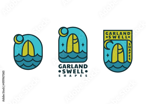 Garland Swell Surfboard Badge Design Logo