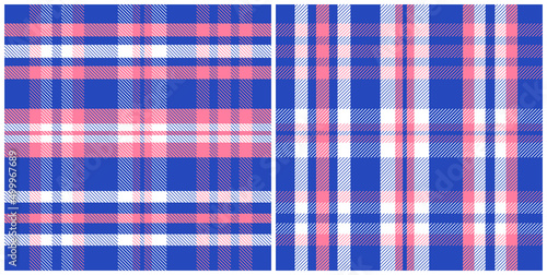 Check plaid pattern set in blue, pink and white colors. Seamless classic check for tablecloth, oilcloth, picnic blanket, duvet cover or other print.