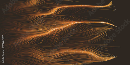 Dark Brown Moving, Flowing, Stream of Particles in Curving, Wavy Lines - Digitally Generated Dark Futuristic Abstract 3D Geometric Background Design, Generative Art in Editable Vector Format