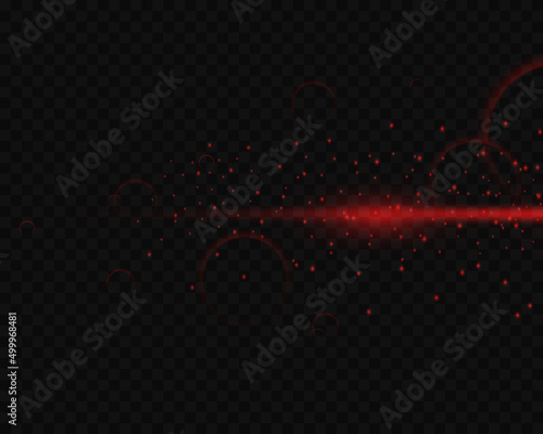 Set of red glowing light effects, glare and dust isolated on transparent background. Glow light effect. The star exploded into sparks.