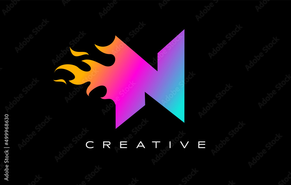N Letter Flame Logo Design. Fire Logo Lettering Concept.