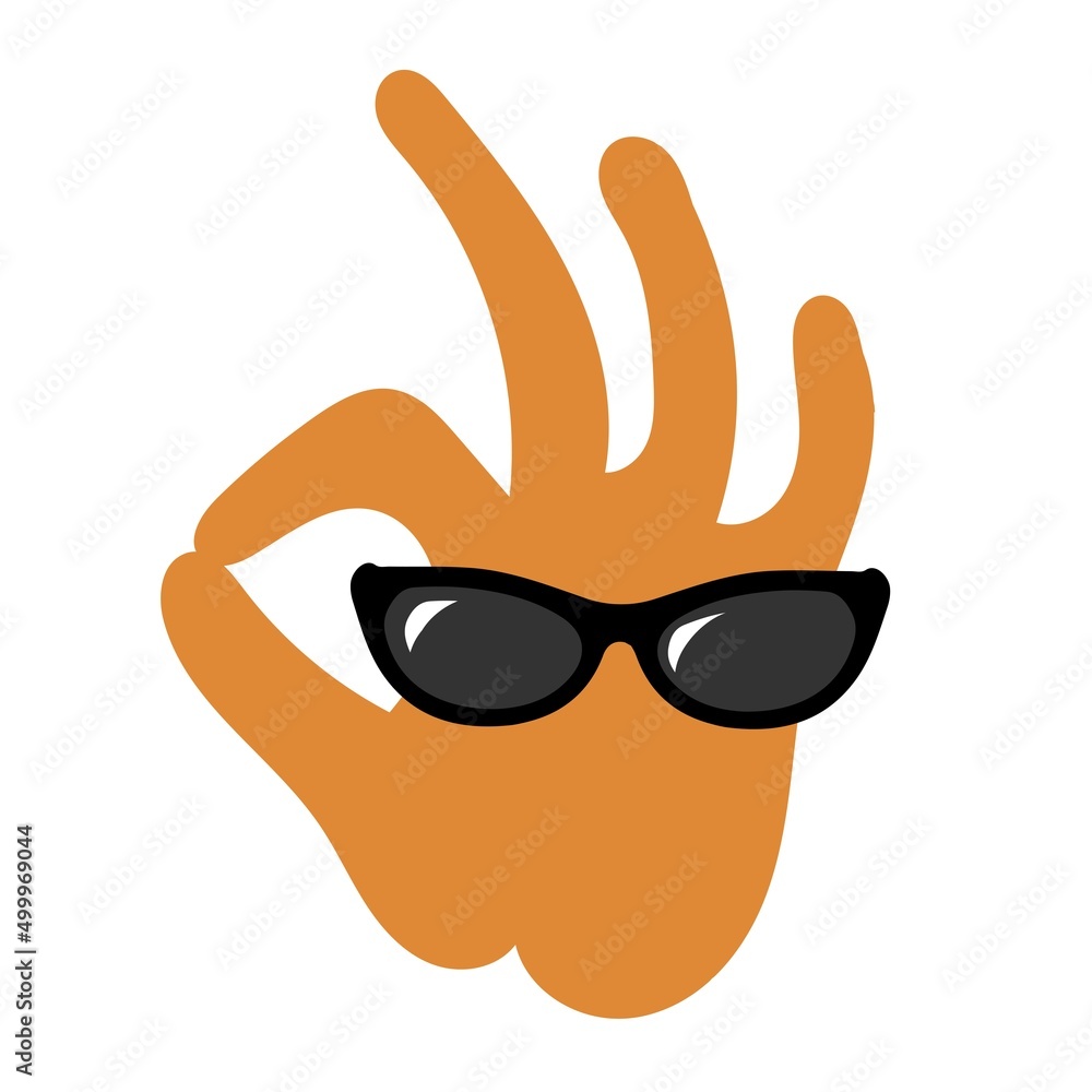 The hand in dark glasses shows the Ok gesture
