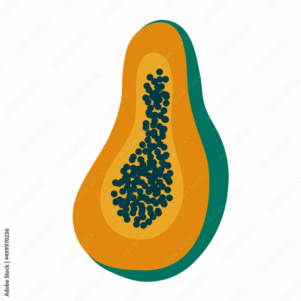 Papaya fruit. Sliced cartoon papaya. Natural organic food. Vector illustration on a white background. Papaya fruit. Sliced cartoon papaya. Natural organic food. Vector illustration on a white background.
