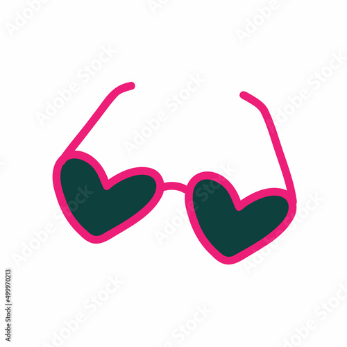 sunglasses pink hearts. glasses for summer. eyeslasses heart shape. flat cartoon hand drawn image. stock vector illustration isolated on white background.