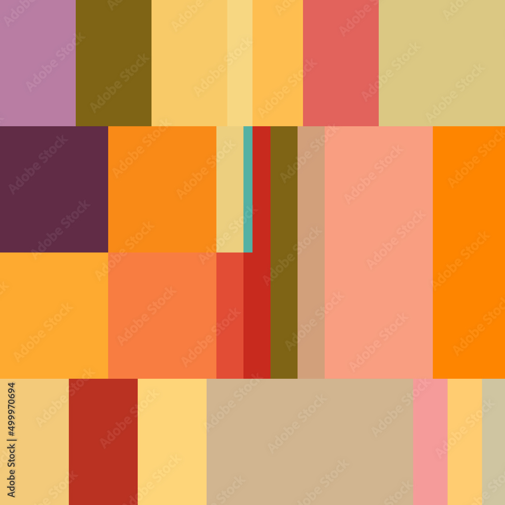 Modern vector abstract seamless geometric pattern with stripes, squares and rectangles in retro Scandinavian style. Colorful simple shapes mosaic. Bauhaus design inspired background.