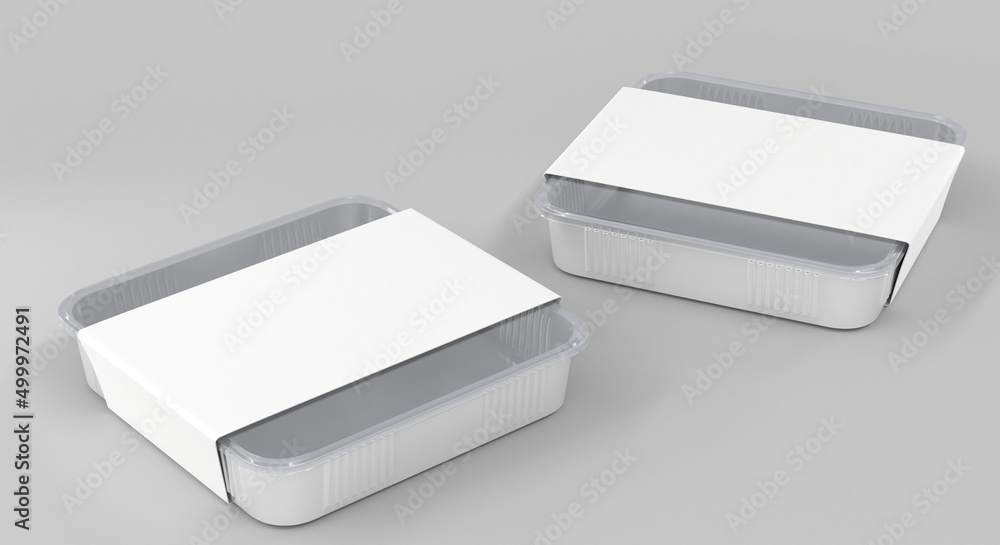 3D Square plastic disposable food container in different angle view. Realistic mockup of sushi delivery box with transparent lid and blank white paper wrap, isolated meal lunch take away, 3D render 3D Square plastic disposable food container in different angle view. Realistic mockup of sushi delivery box with transparent lid and blank white paper wrap, isolated meal lunch take away, 3D render