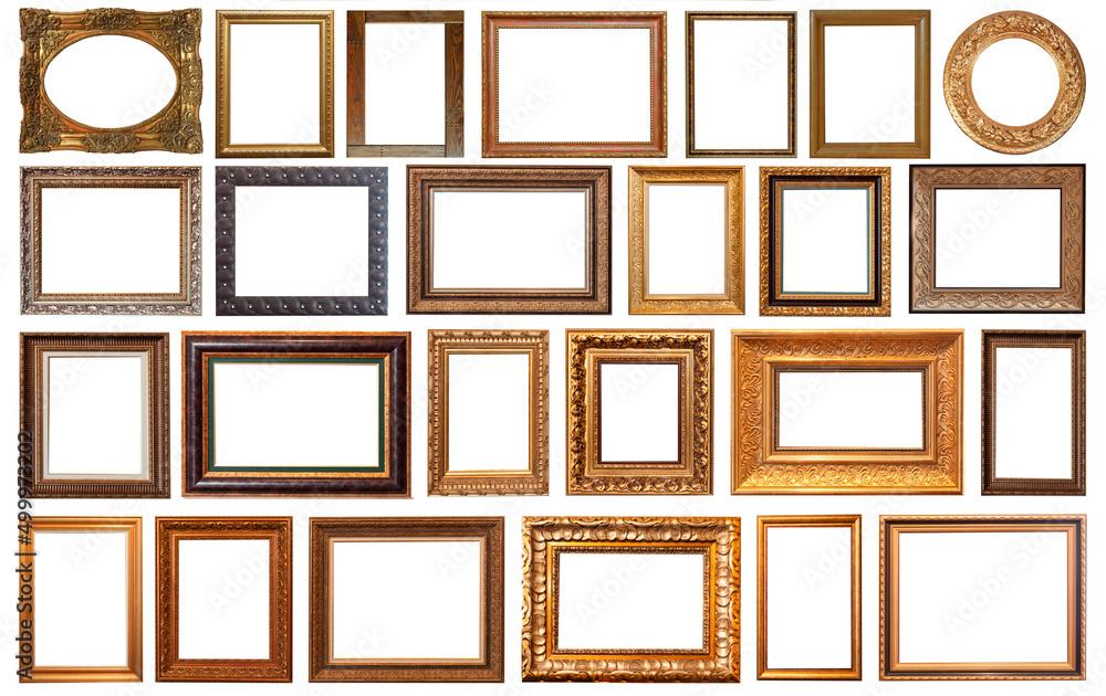 set picture frames isolated on white background retro gilding gold silver antique set picture frames isolated on white background retro gilding gold silver antique
