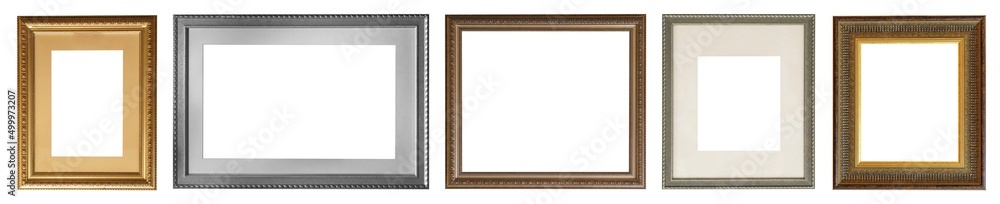 set of isolated antique frames gold gilding Silver on a white background set of isolated antique frames gold gilding Silver on a white background