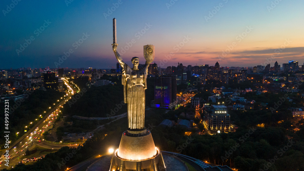 motherland monument from height Ukraine Kiev - obrazy, fototapety, plakaty 