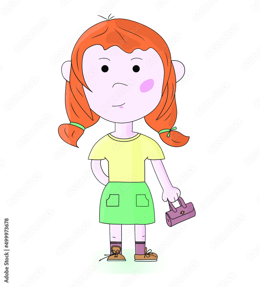 Image of a girl with a handbag on a white background Image of a girl with a handbag on a white background