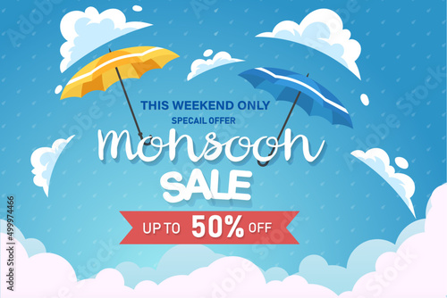 Creative Sale Banner Or Sale Poster Of Monsoon Season