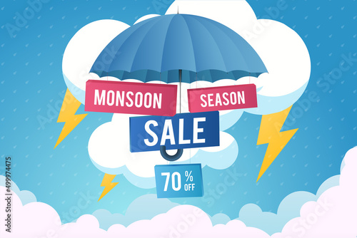 Creative Sale Banner Or Sale Poster Of Monsoon Season