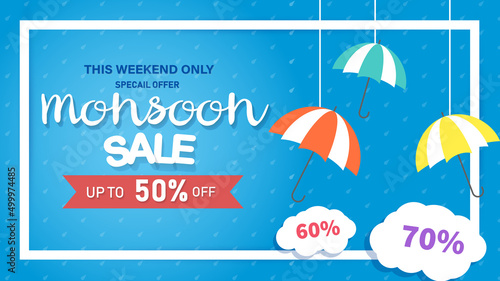 Creative Sale Banner Or Sale Poster Of Monsoon Season