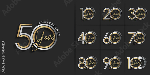 set of anniversary premium collection silver and gold color can be use for celebration event