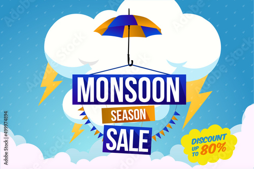 Creative Sale Banner Or Sale Poster Of Monsoon Season