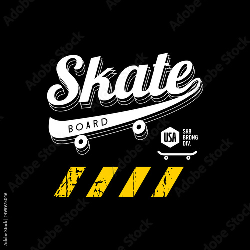 Vector illustration on the theme of skateboarding and skateboard in New York City, Brooklyn. Sport typography, t-shirt graphics, poster, print, postcard
